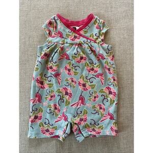 TEA Collection Summer Bubble Snap Romper XXS 0-3 Mths Pink Floral Hummingbird